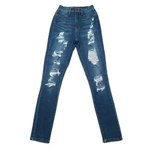 Fashion Nova Jeans Womens Juniors 00 Blue Skinny High Rise 20 in Waist Tag 3